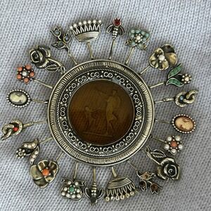 Vintage Goldette Victorian Revival Charm Spray Brooch Reverse Intaglio Cameo